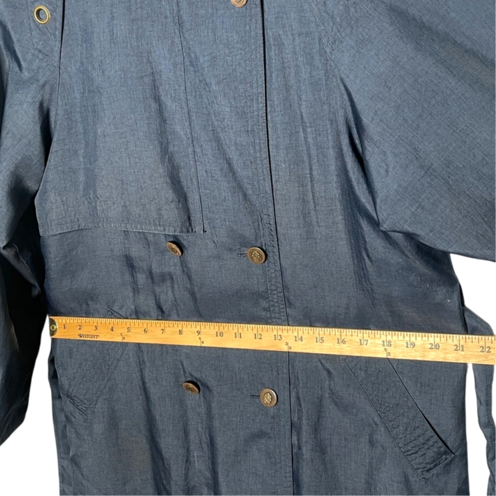 Neiman Marcus 10 Long Trench Coat $399 Belted Rain Jacket Denim Navy Blue - Picture 8 of 16